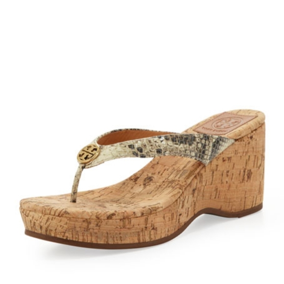 Tory Burch Snake print cork wedge sandals - Picture 1 of 5